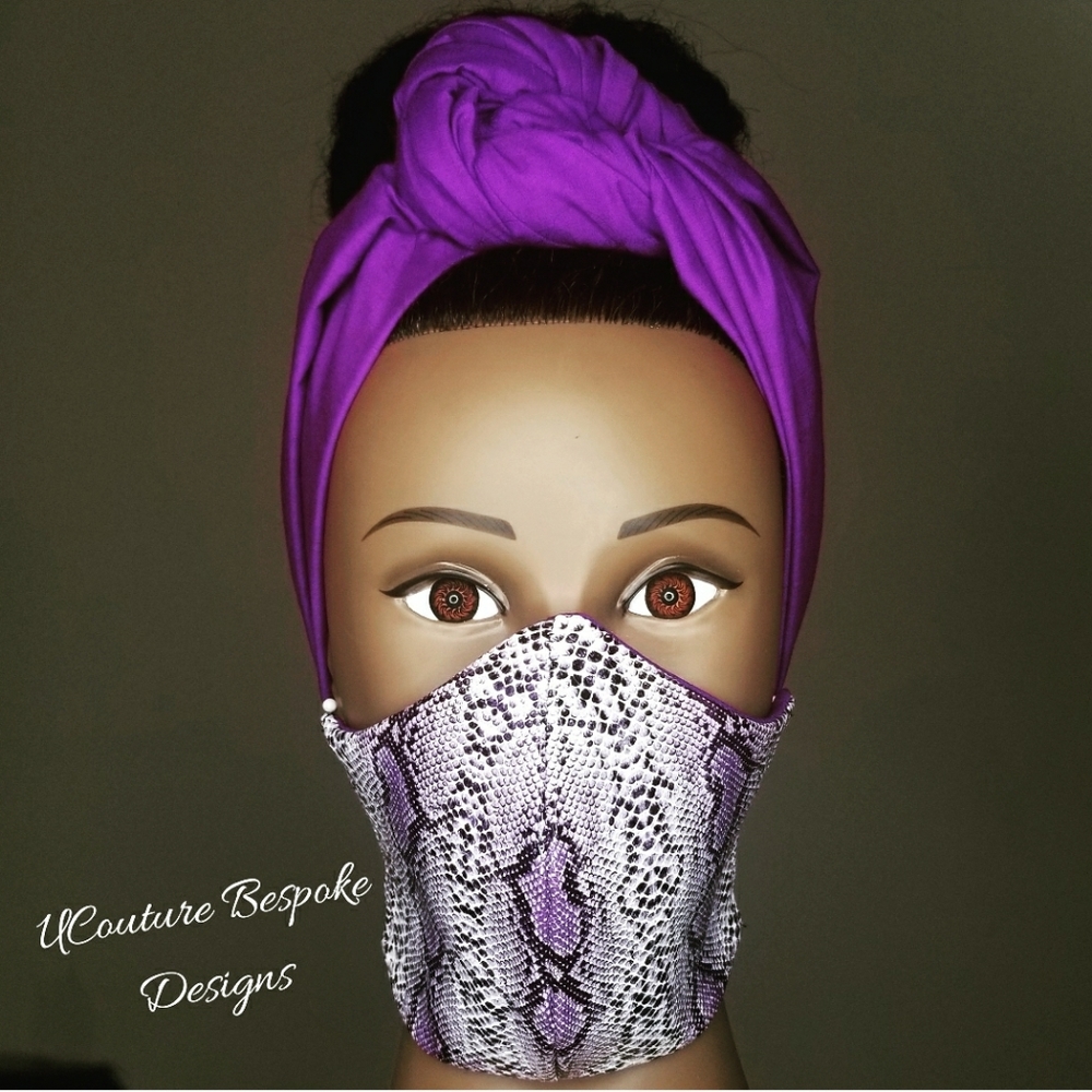 Purple snake skin faux leather and cotton Mask